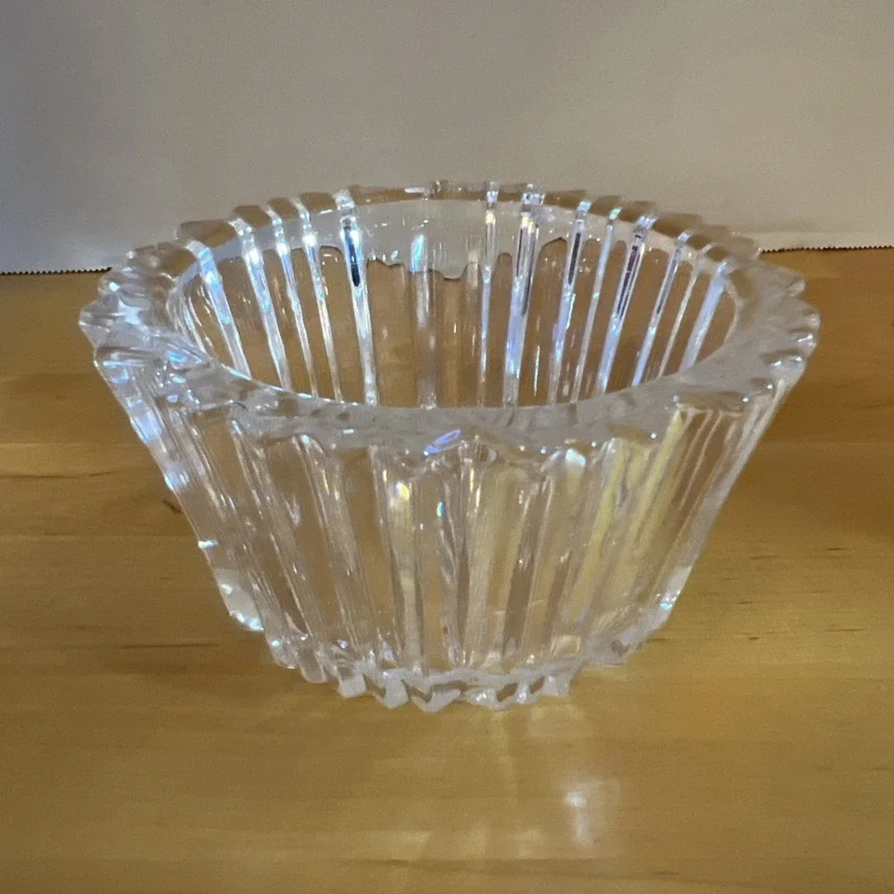 Vintage Heavy Crystal Ribbed Candy Bowl Art Glass Kosta Boda Sweden 3
